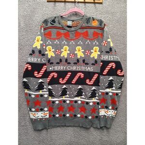 Jake Austin Xmas Sweater L Gray Gingerbread Candy Cane